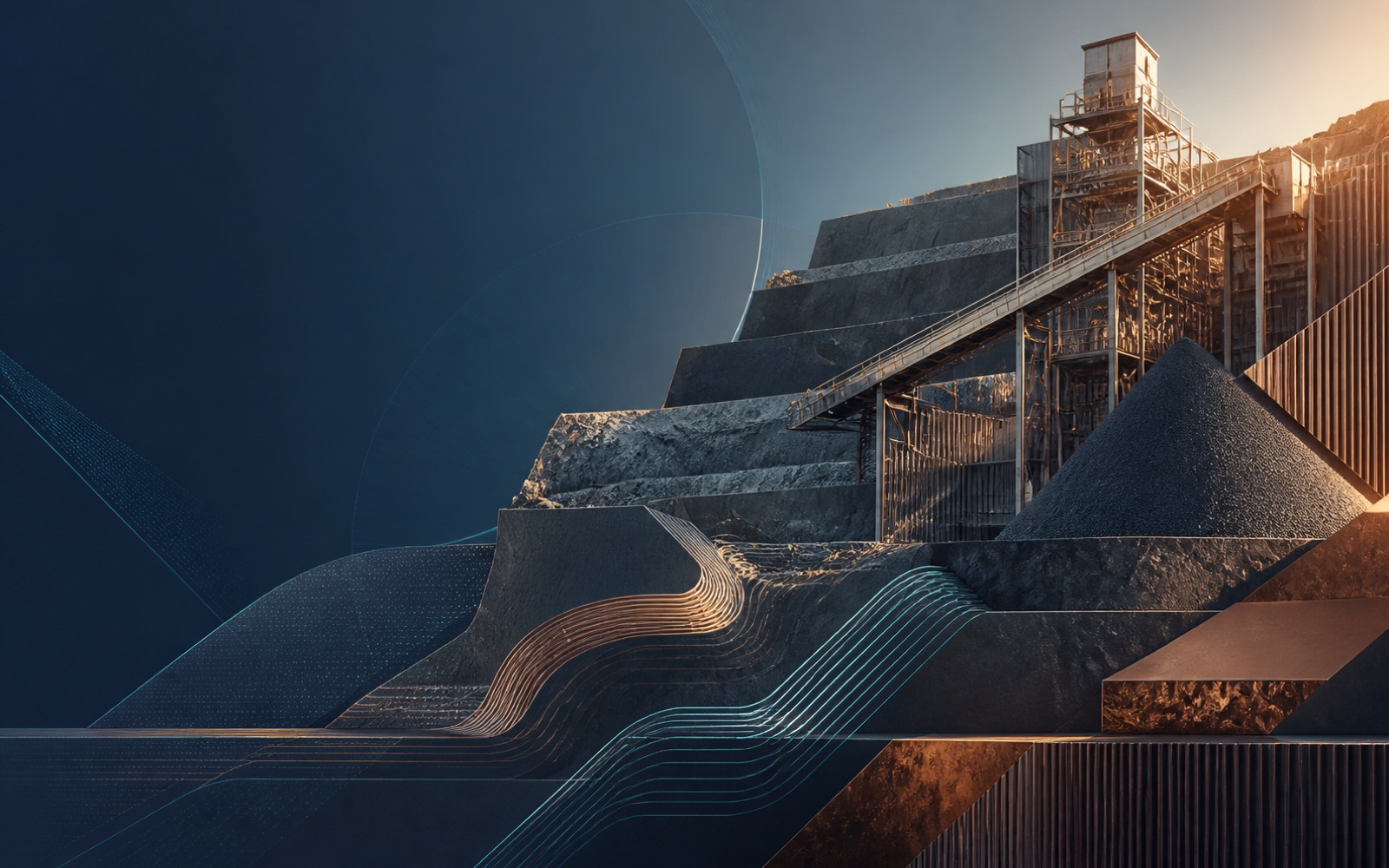 Conceptual visualization of mining and mineral-processing infrastructure