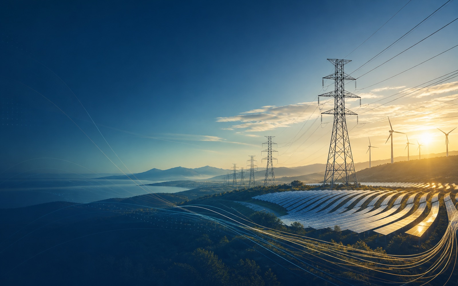 Illustration of power transmission and energy infrastructure